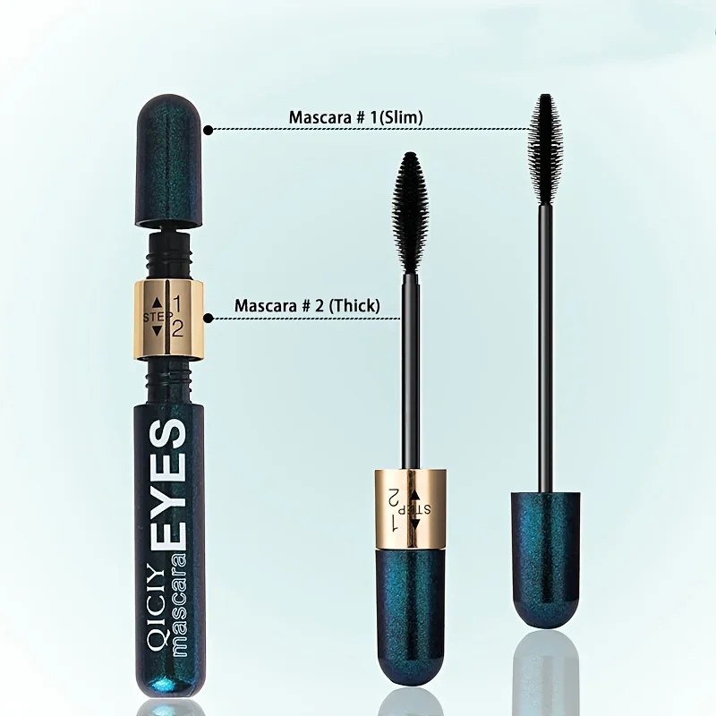 2-in-1 4D Fiber Mascara: Ultra waterdicht, krullend en verlengend, volumegevend zwart voor alle huidtypes, 9 g/0,32 oz