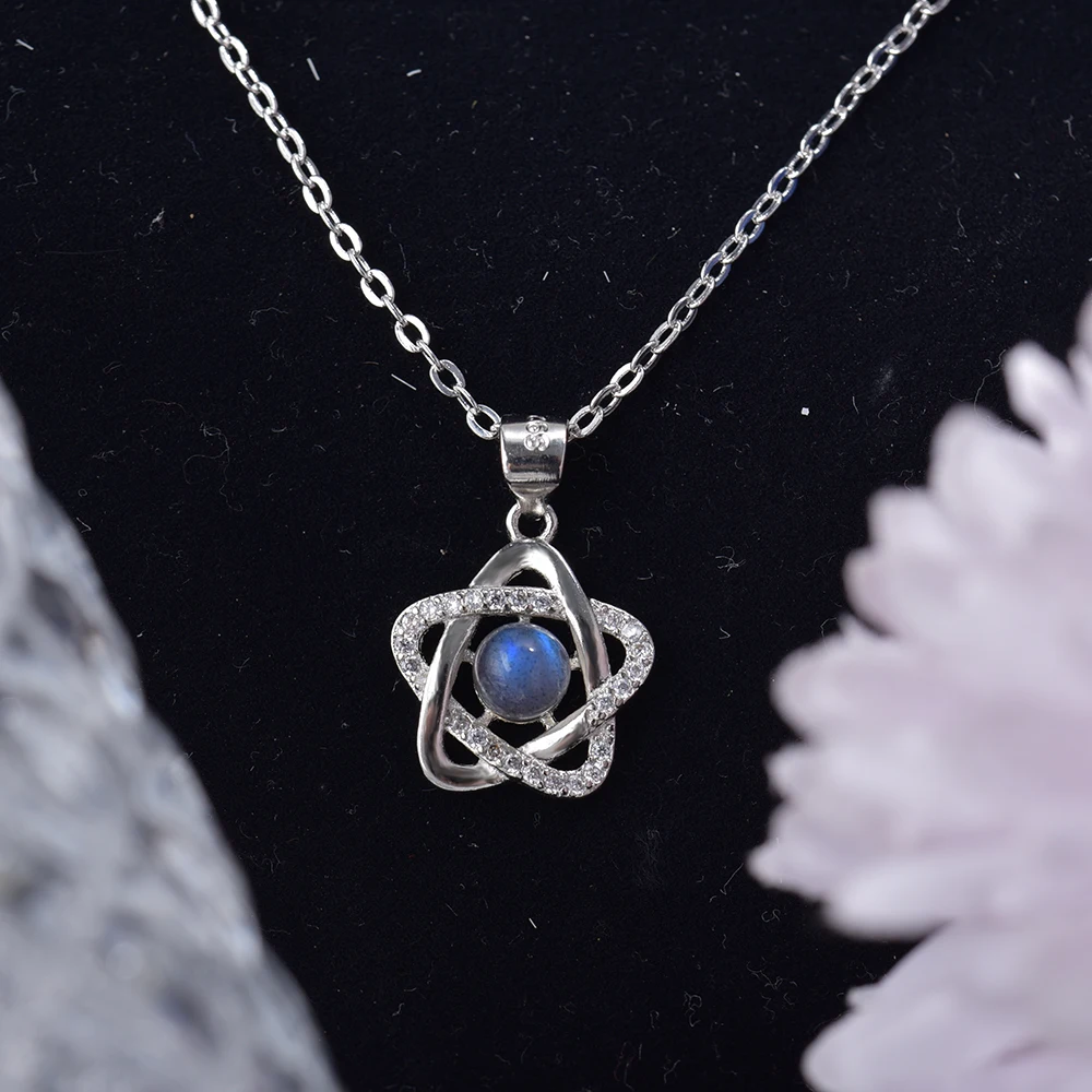 ITSMOS Halskette mit Anhänger aus natürlichem Labradorit-Silber, blauer Stern, Mondlicht, Edelstein-Halskette für Frauen, romantischer zierlicher Schmuck – Detail 19