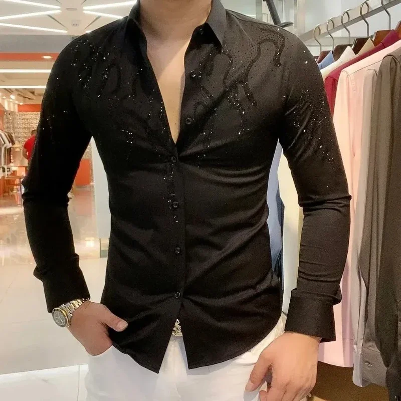 Solid Color Long Sleeve Button Turn down Collar Rhinestone Cardigan Shirt Retro Casual England Style Tops XT178