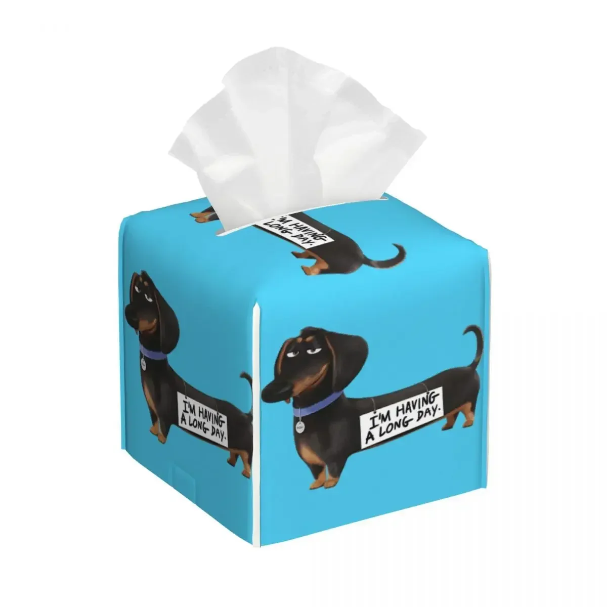 Custom Kawaii Dachshund Tissue Box Cover PU Leather Square Sausage Badger Wiener Dog Facial Tissue Box Holder for Bathroom