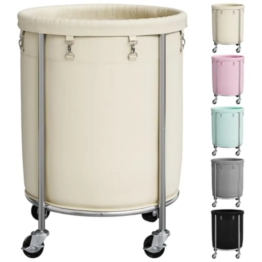 

Laundry Basket with Wheels Large Rolling Laundry Hamper with Removable Liner Bag Round Rolling Laundry Cart Dirty Clothes Hampe