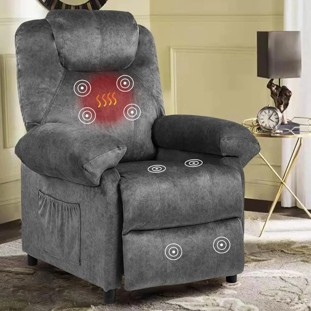 Overstuffed Massage Recliner Chair Living Room Chairs for Adults Fabric Manual Small Recliner with Heating Push Back Recliner