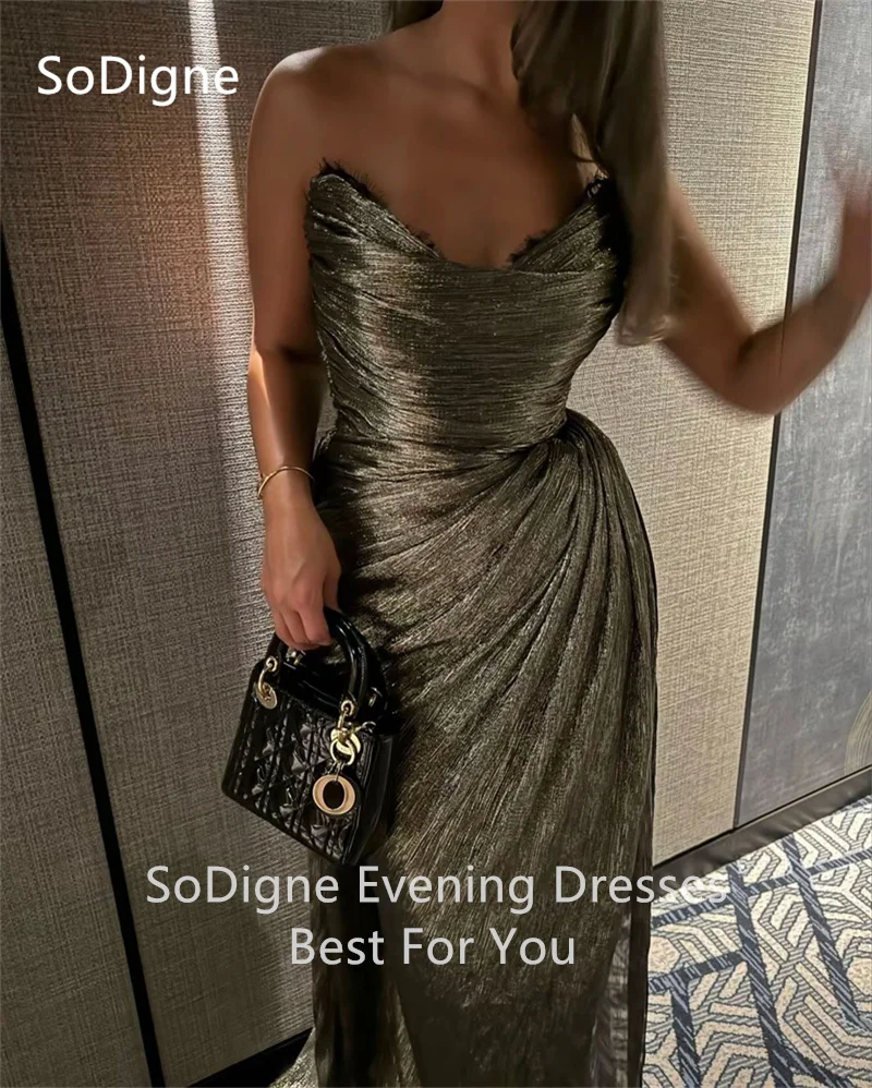 SoDigne Shining Green Evening Dresses Mermaid Long train Floor-Length Party Dress Strapless Pleat Prom Gowns 2025 Customized image 5