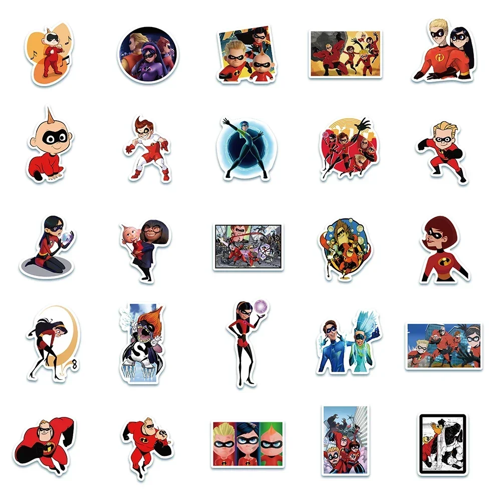 50 stks Grappige Film De Incredibles Stickers Kawaii Anime Cartoon Graffiti Decals voor Skateboard Bagage Gitaar Kids Sticker Speelgoed