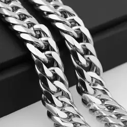 Miami Cuban Chains For Men Hip Hop Jewelry Wholesale Silver Color Thick Stainless Steel Big Chunky Necklace 13MM/16mm/19mm/21mm