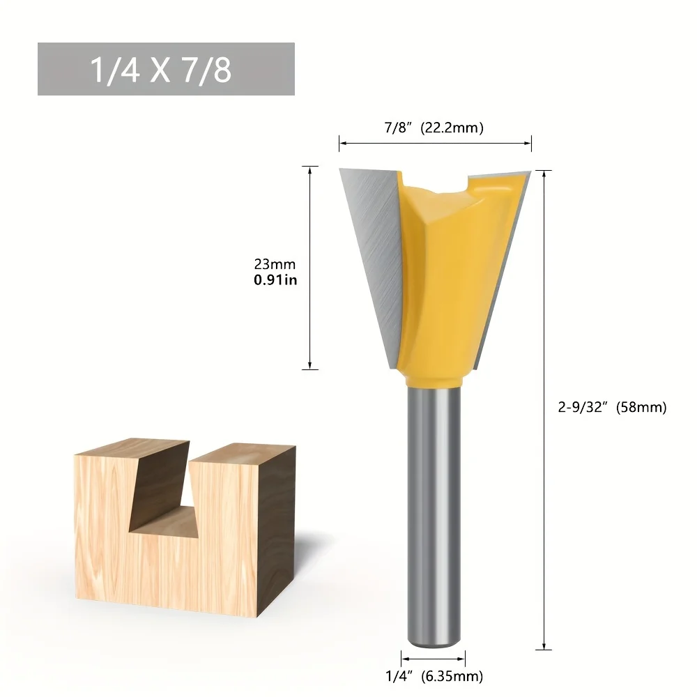 7 Pcs，6.35mm ShankYellow Dovetail and Straight Router Bit Set Tungsten Steel Woodworking Milling Cutter for Mortise and Tenon Jo