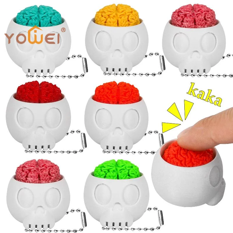 Latest Fun 3D Printed Skull Brain Clicker Keychain Skull Button Fidget Clicker Mechanical Keyboard Bag Pendant Stress Relief Toy