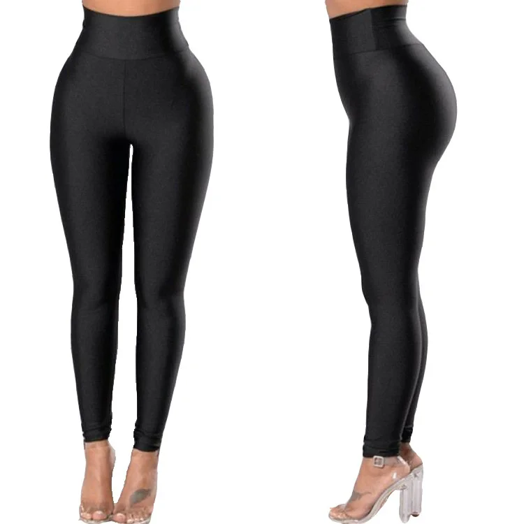 Women Gym Yoga Dance Running Cycling Sports Pants Pure Color Shiny Metallic Stretchy Leggings Pants