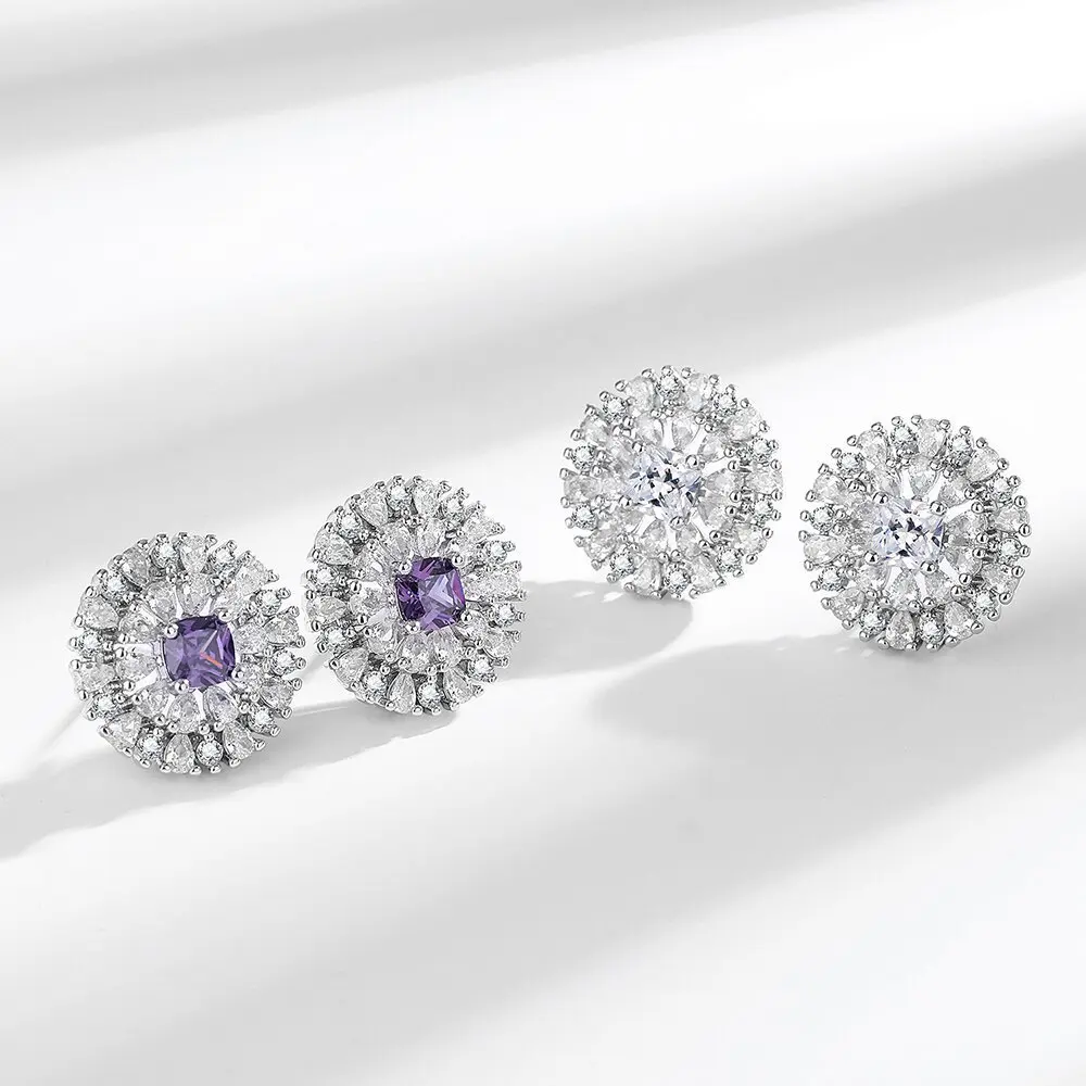 

Light Luxury 925 Sterling Silver Gorgeous Sunflower Full Zircon Elegant Earrings Wedding Jewelry Anniversary Gift