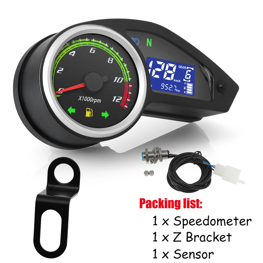 Motorcycle Digital LCD Speedometer Gauge with Sensor Bracket 0~12000rpm Motor Odometer Dashboard Universal for 1 2 4 Cylinder