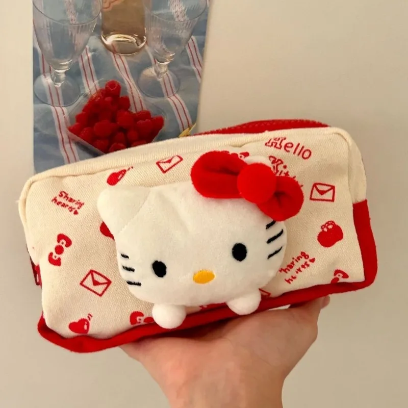 

Aorable Kitty Cat Stuffed Animal Pencil Bag Canvas Cartoon Stationery Box Cute Large Capacity Pencil Case Organizer Cosmetic Bag