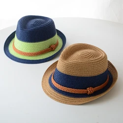 Sombrero de Jazz de estilo inglés para niño de paja de Panamá, sombrero para el sol de playa, tejido fresco para chico