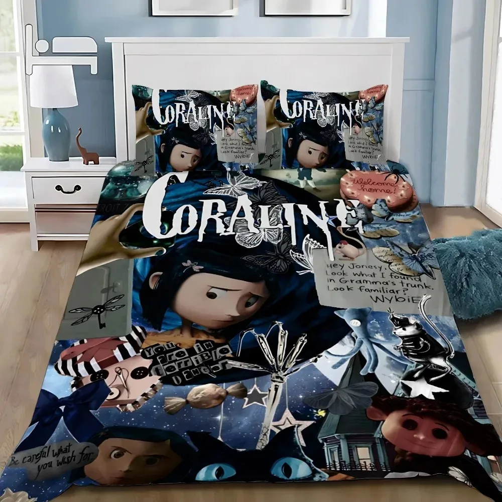 

C-coraline bed linen set cartoon duvet cover set double queen king size full duvet cover pillowcase boys girls holiday gift