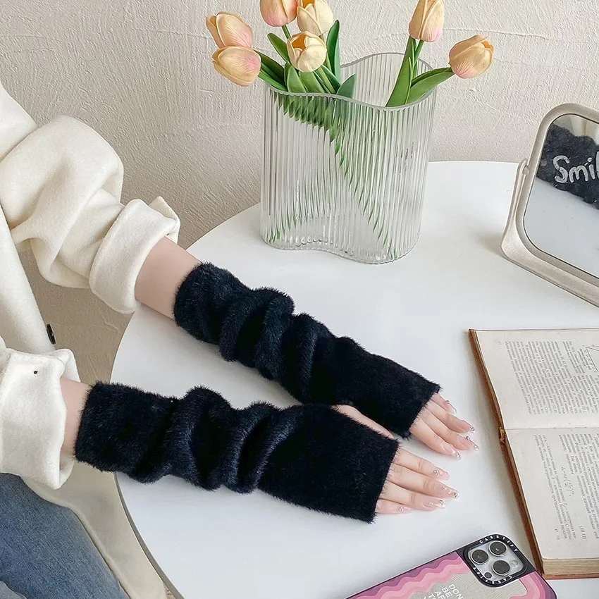 Winter Arm Warmer Long Fingerless Gloves Women‘s Mitten Knitted Arm Sleeves Wool Casual Gloves Girl’s Goth Clothes Gothic Gloves