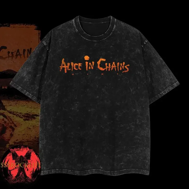 [$$$MANLIFE] Retro Vintage Alice In Chains - Dirt Album Tracklist Washed T-Shirt – Acid Washed Heavyweight Cotton, Classic 90s G