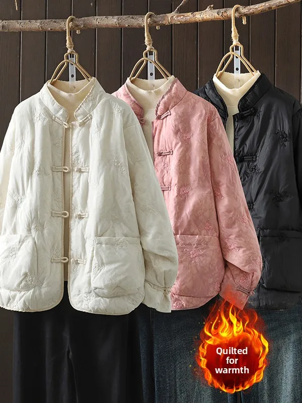 جديد الصينية Sle الثقيلة التطريز مزدوجة كيت القطن الدفء طويل Sve فضفاضة تناسب القطن Jaet الوقوف طوق التقليدية C...