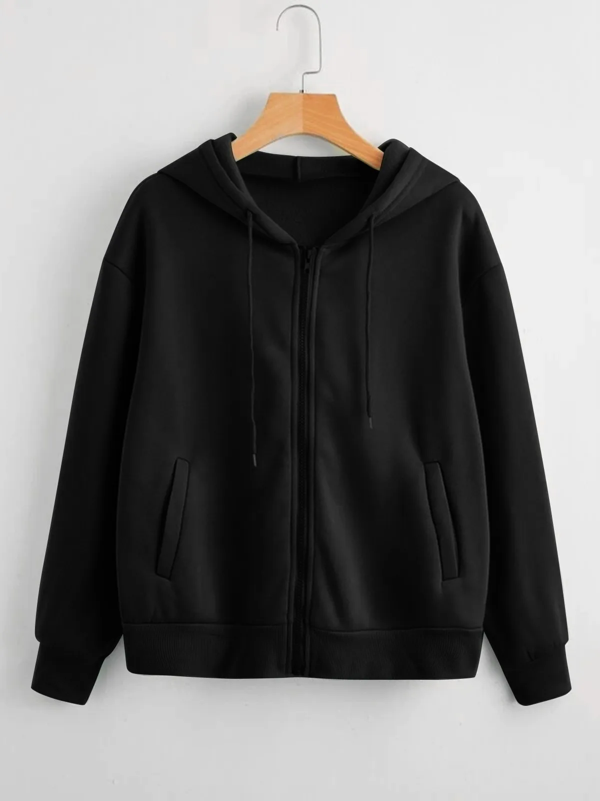 캐주얼 루즈 후드 스웨트셔츠 여성용 컬러 스트리트 슬레 롱 Sve 지퍼 클로저 레귤러 핏 패셔너블 코트