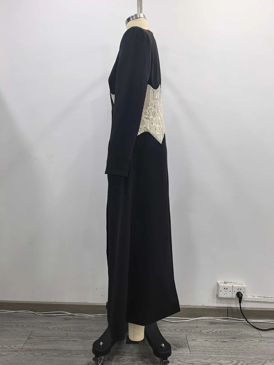 TWOTWINSTYLE, Blazers elegantes con bordado empalmado transparente adelgazante de Color intenso para mujer, Túnica de manga larga con cuello en V, Chaqueta larga para mujer