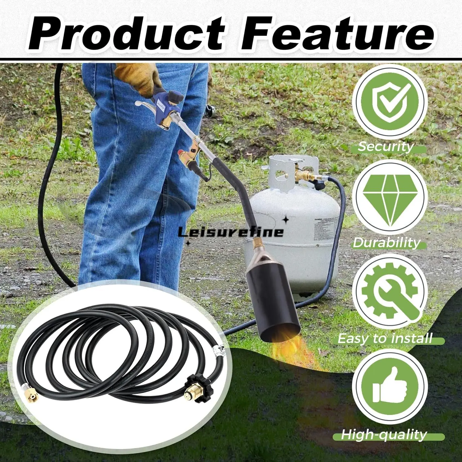 12Ft Propane Torch Hose Weed Burner Hose Heating Torch Extension Pipe with 5 Replacement O Rings 350PSI 5/16\