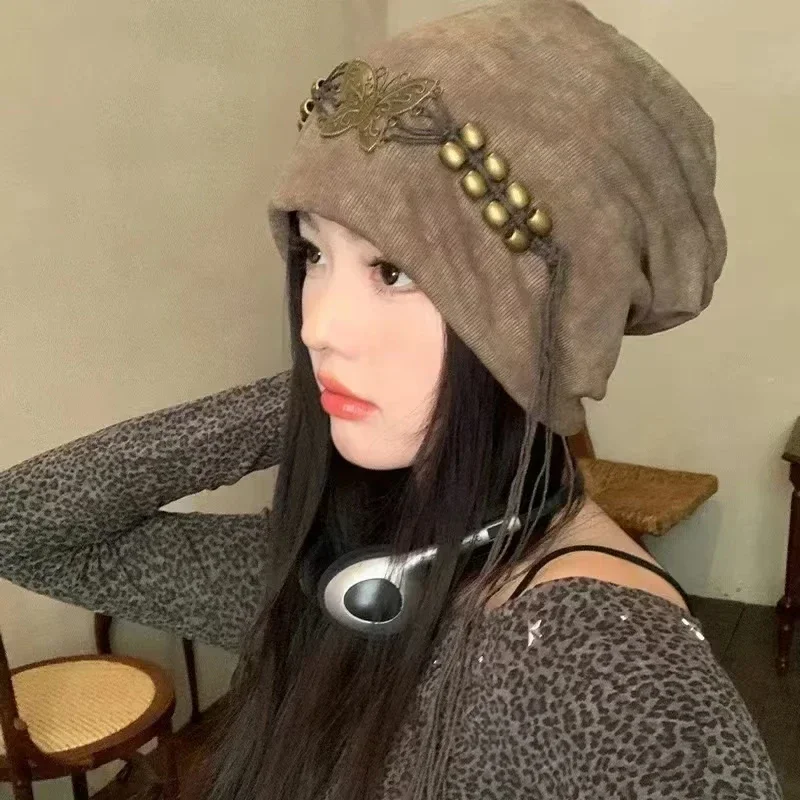 

For Women&Men Autumn Winter Skullies Caps For Unisex Pile Caps Outdoor Windproof Cold Caps Bonnet Retro Tassels Beanies Hats