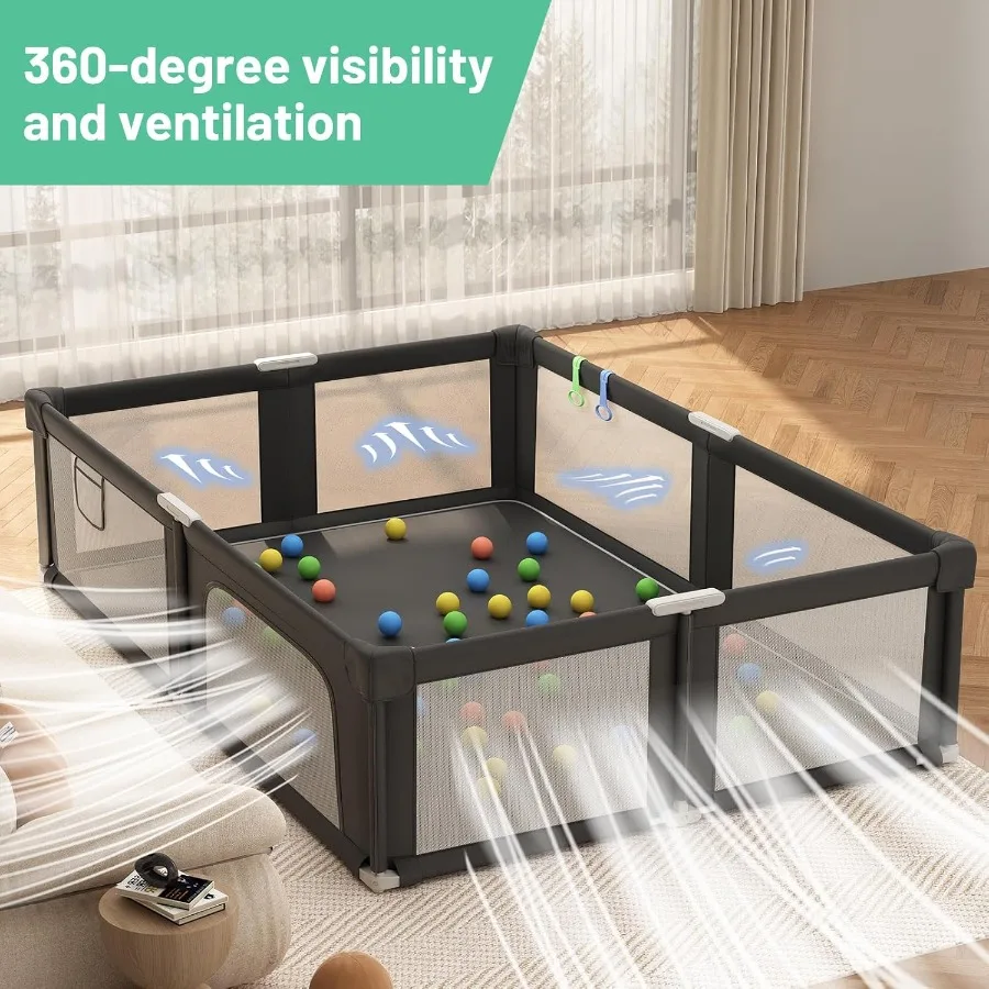 Składany kojec dla niemowląt i małych dzieci z matą 185 cm x 155 cm, kojec do zabawy wewnątrz i na zewnątrz z miękkim, oddychającym materiałem M