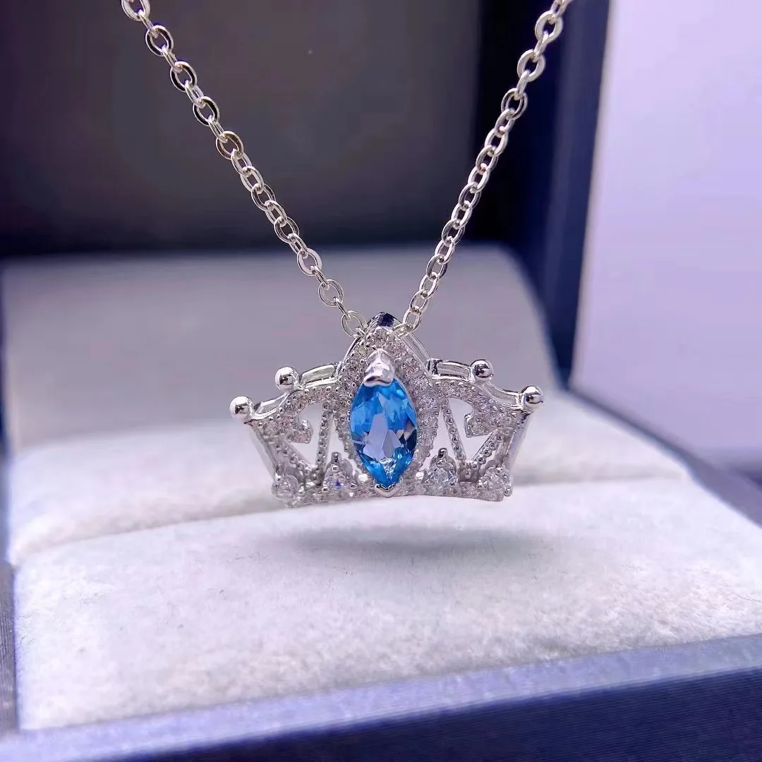 925 Sterling Silver Blue Topaz Crown Pendant | Hypoallergenic Royal Jewelry Gift for Women | Affordable Dainty Charm