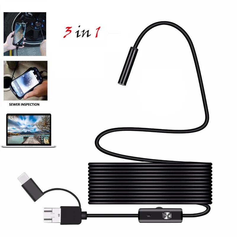 camera endoscopio 1080p ip67 flexivel a prova dip67 agua inspecao borescope camera para android pc notebook 8leds ajustavel 1m 10m mm 01