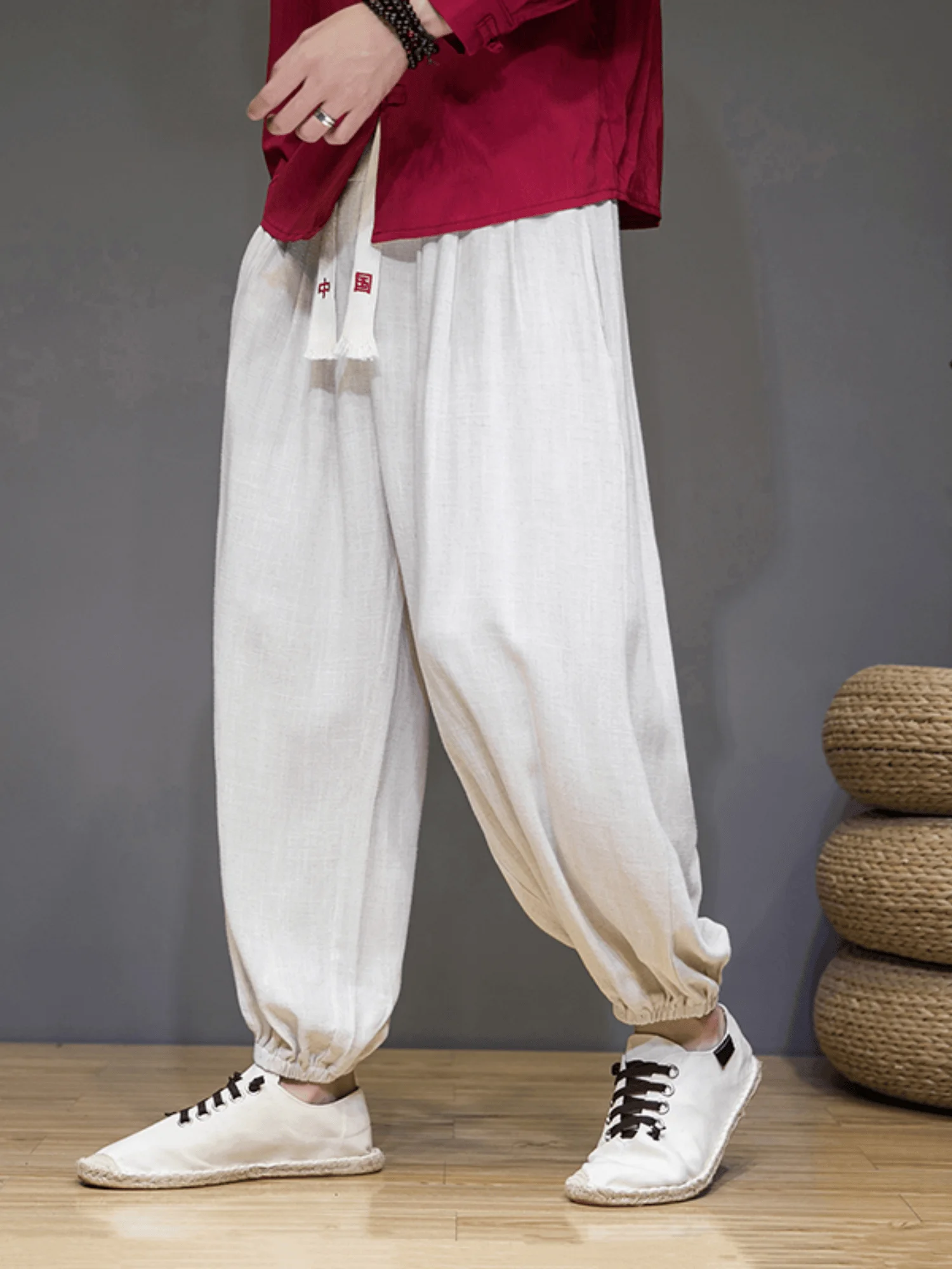 

Мужские летние повседневные брюки из хлопка и льна свободного кроя с широкими штанинами, молодежные, модные, дышащие, тонкие, длинные, базовые цвета