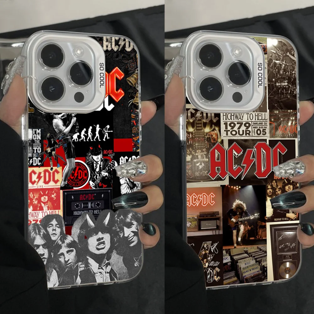 

A-AC Rock D-DC Bnad Phone Case For iPhone 16,15,14,13,12,11,Pro,Max,Plus,Mini,XS Anti Fall Gray Silver Matte Hard Bumper
