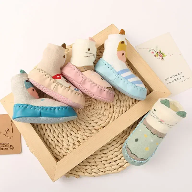 Winter Baby Cartoon Animal Floor Socks with Rubber Soft Anti Slip Sole Newborn Girls Boys Cute Toddler Shoes Socks Infant Stuff