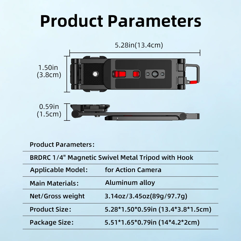 BRDRC Magnetisches Drehbares Stativ für DJI Pocket 4P/4/3/Insta360 Luna Ultra Faltbarer Metall-Selfie-Stick-Halter mit Verstecktem Haken – Detail 14