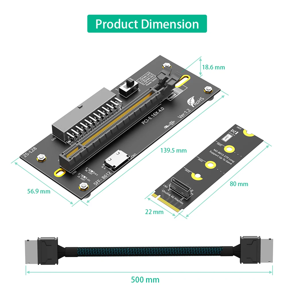 M.2 NVMe zu OCuLink PCIe 4.0 Adapter-Kit, für externe Grafikkarten EGPU & Mini-PC, inklusive Stromkabeln 24+6PIN – Detail 26