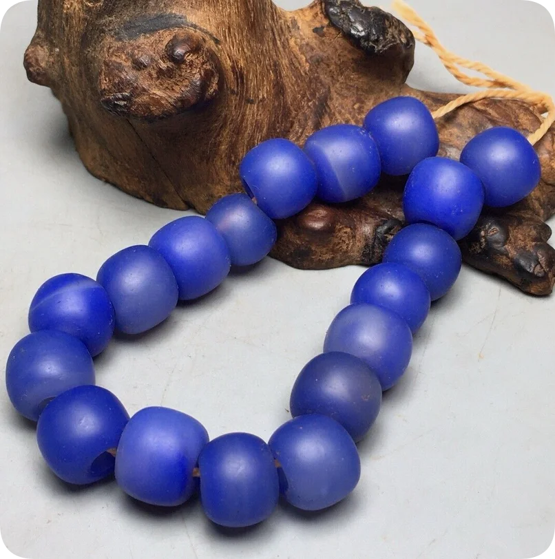 Tibetan Natural Blue Old Agate Dzi Silkworm Beads Bracelet S1202