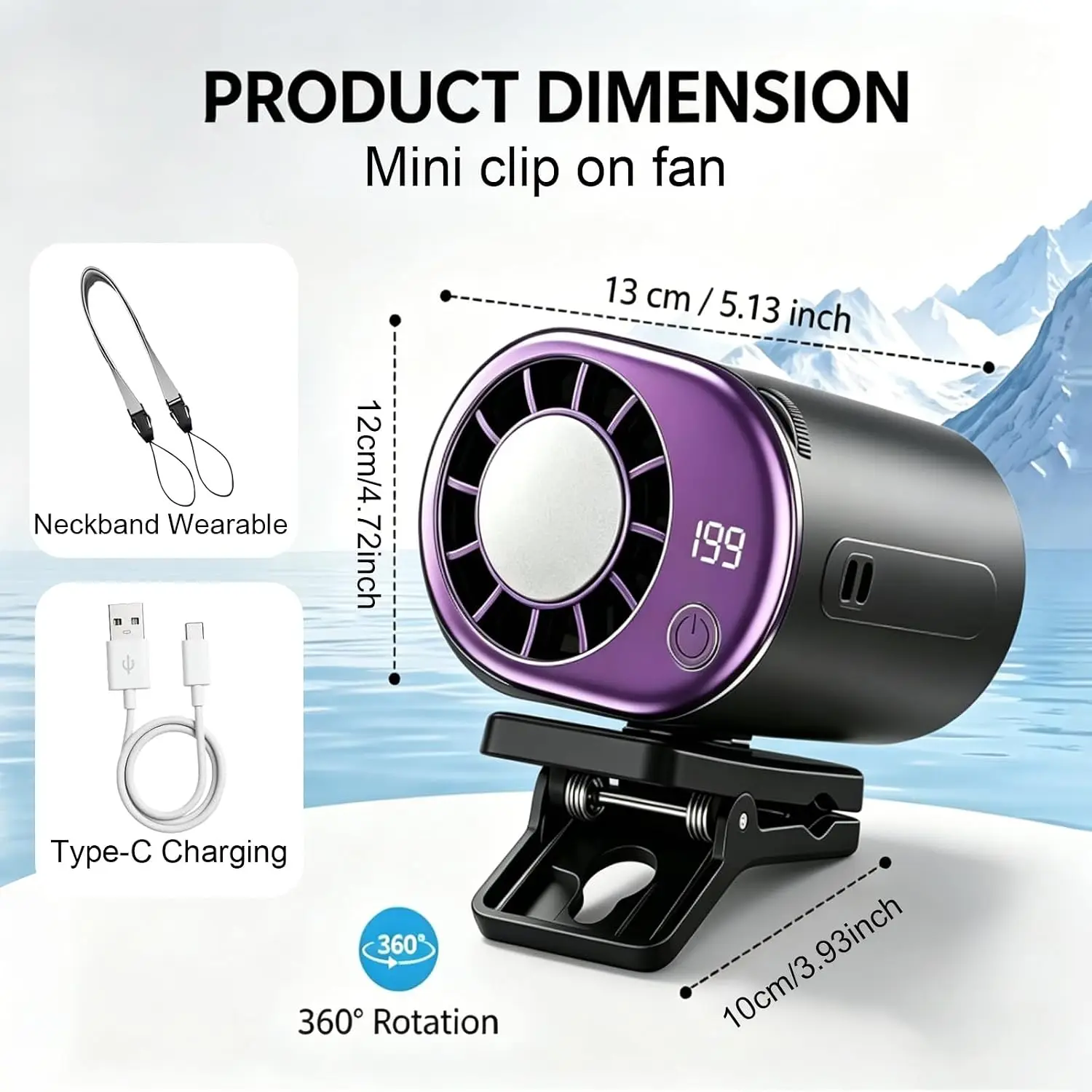 2026 New Upgrade Clip On Fan With Led Display, Portable Ac For Car, 16°C Cooling System, 360° Rotation & 199 Speeds Adjustable M
