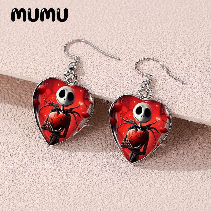 2024 New Jack and Sally Dangle Earring Heart Shaped Earrings Handmade Glass Dome Jewelry Gifts Fans