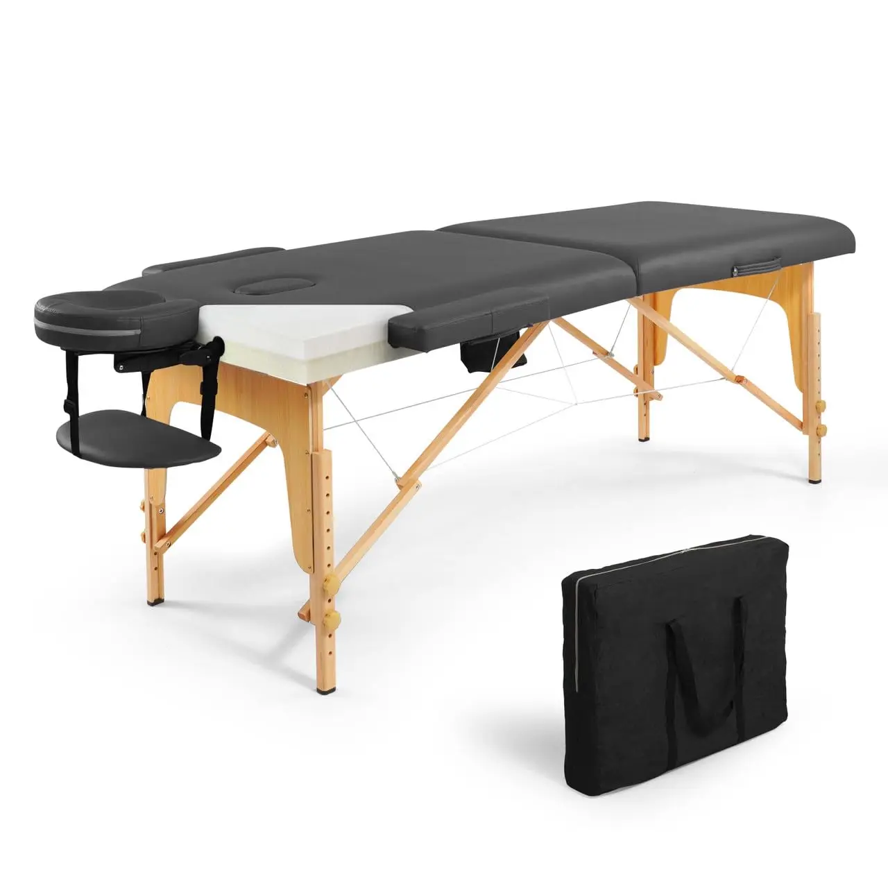 84 Inch Memory Foam Massage Table, 28 Inch Wide Foldable & Portable Spa Bed with Facial Cradle, Wooden Legs, , Customized
