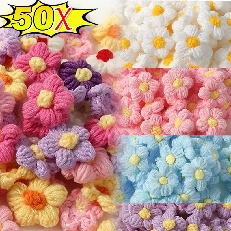 

5-50pcs Hand-knitted Flower Applique Sew On Patches Milk Cotton Wool Floral Petals Flower DIY Clothing Accessory Shoes Hat Craft