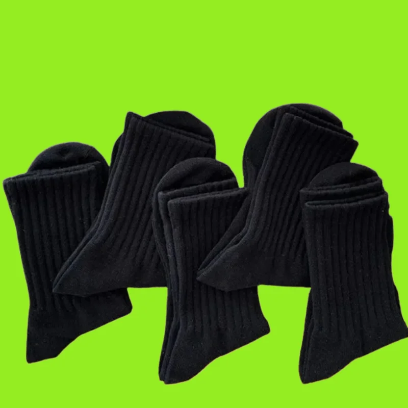 5/10 Pairs Black White High Quality Men\'s Cotton Socks Solid Color Long Middle High Tube Socks Casual Sports Breathable Socks