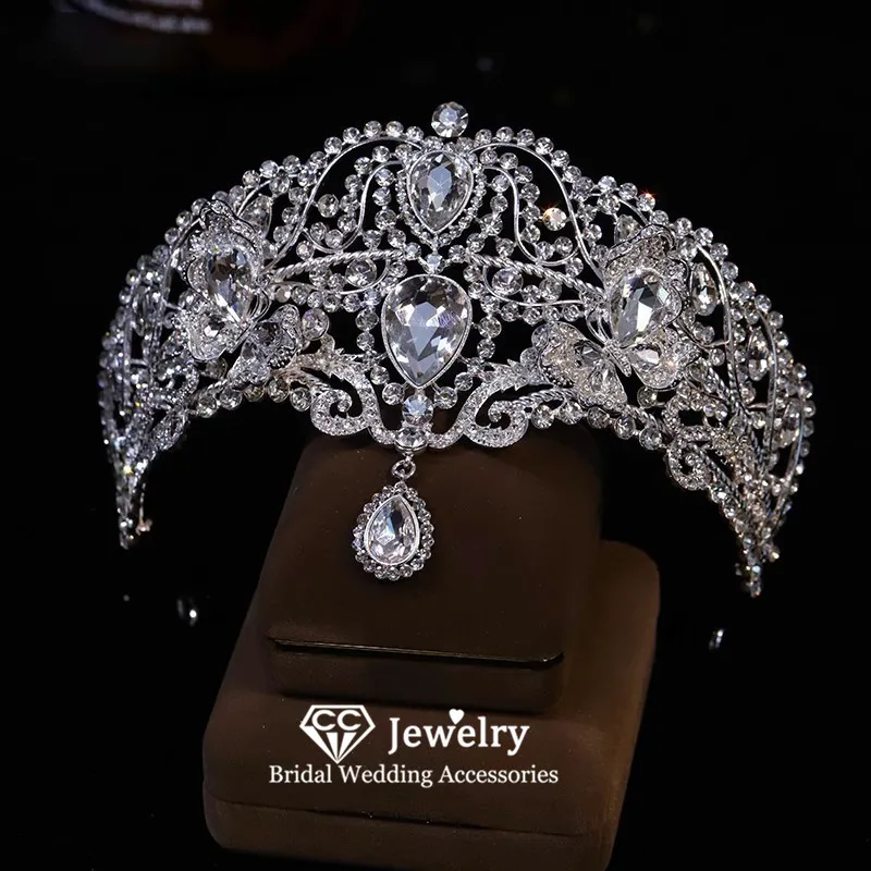 

CC Baroque Crowns Women Hair Accessories Wedding Headbands Engagement Hairwear Bridal Dress Crystal Pendant Diadem Party AN453