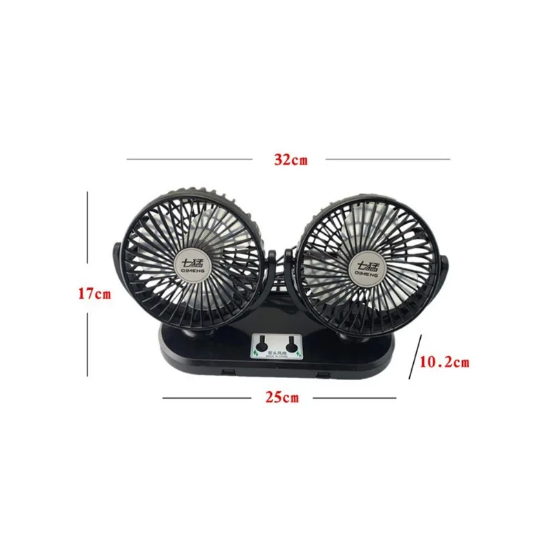 Silent Dual-head Cooling Fan 12V 24V Universal for Van with USB Port for Home Appliances