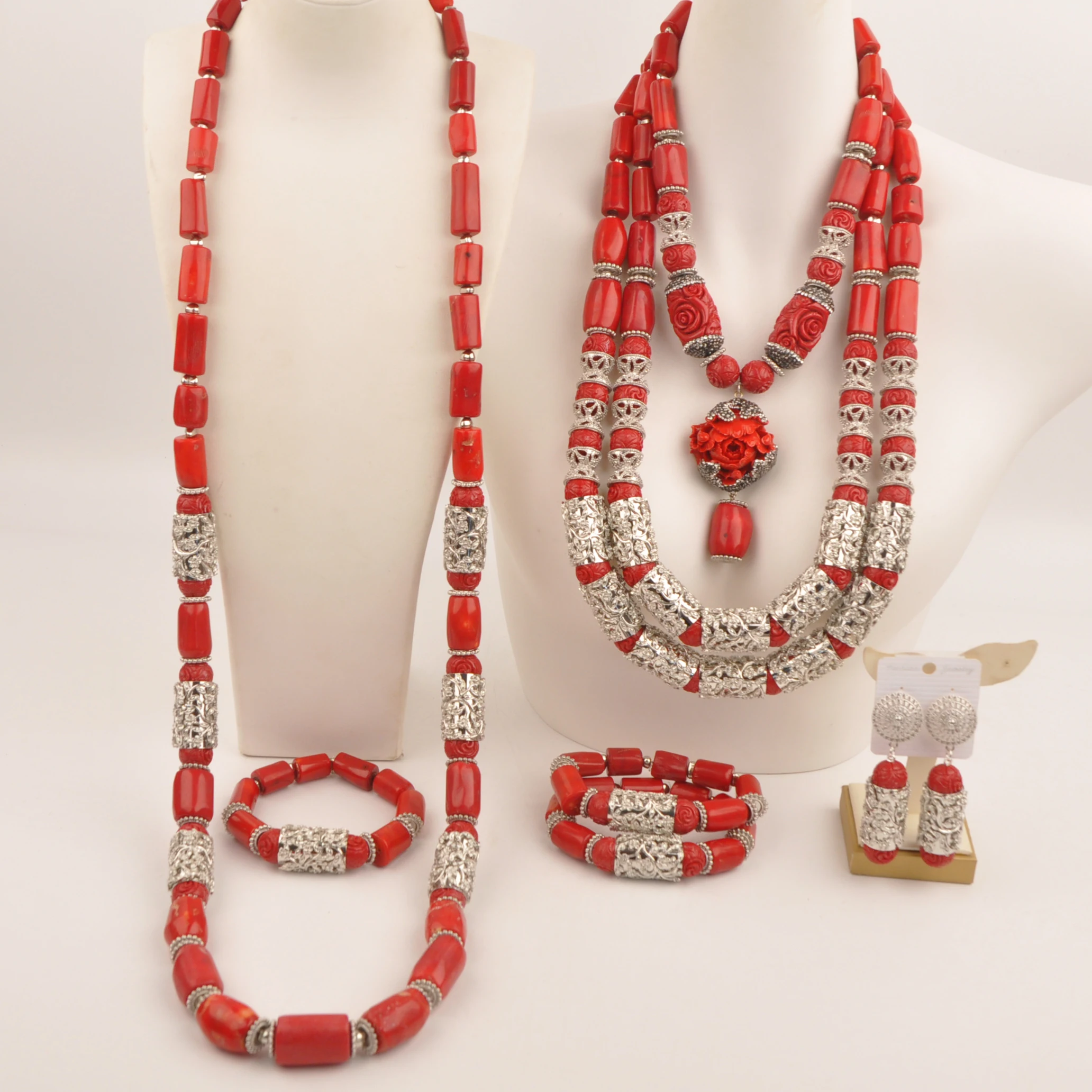 

Natural jewelry set Group Necklace Red Coral Nigeria Wedding Fashion Africa