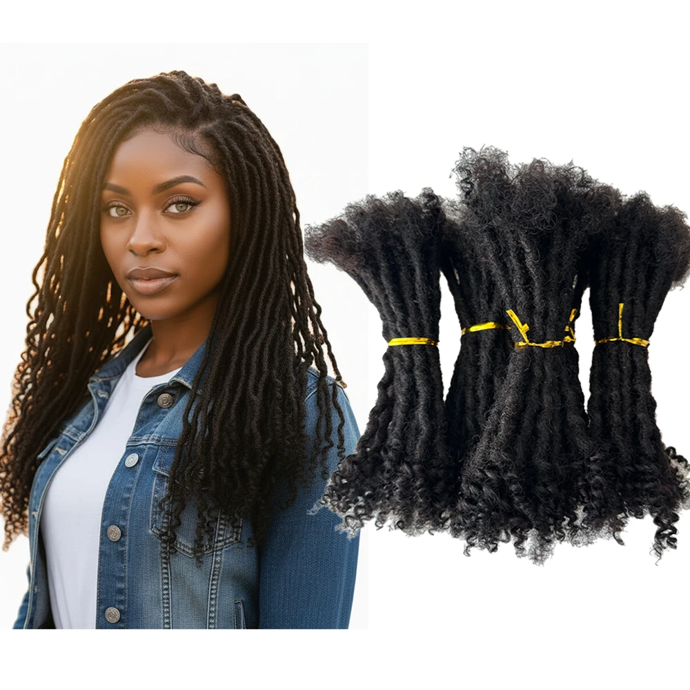 

Волнистые кудрявые дреды Goddess Locs из бразильских волос Реми, с эффектом перманентной завивки, текстурированные, 60 прядей в пучке