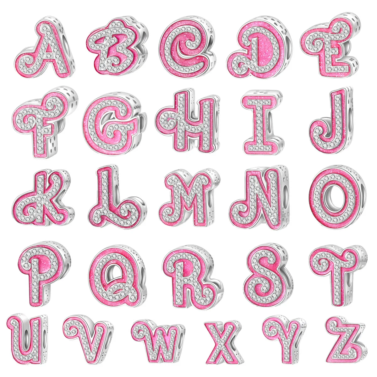 

Original 925 Charms Sterling Silver Pink 26 Alphabet Beads for Pandora DIY Bracelet Ladies Jewelry Gift