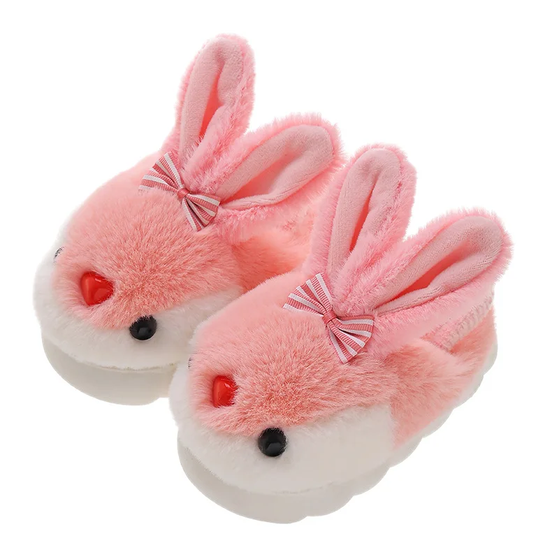 Children Winter Thick Slippers Kids Cotton-padded Shoes Baby Indoor Warm Slippers Girls Cute Cartoon Rabbit Wool Cotton Shoes