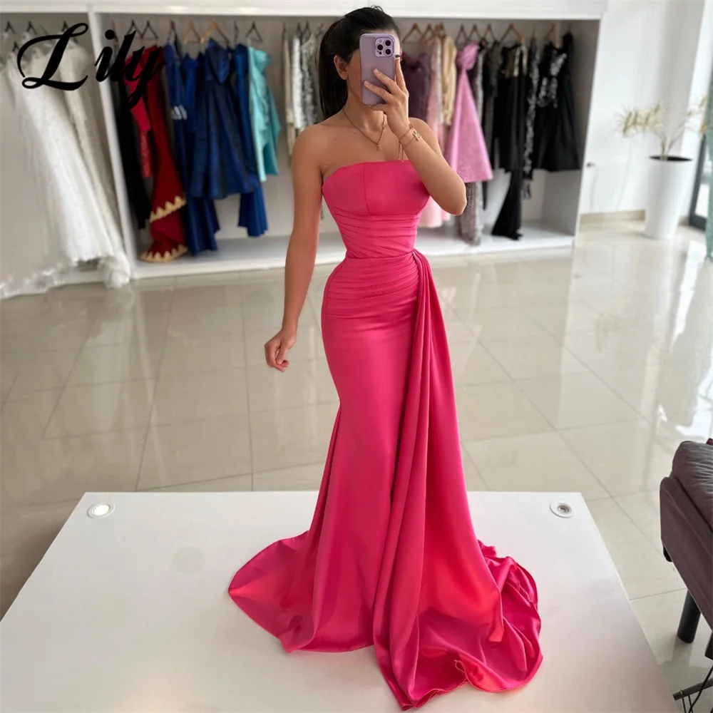 Lily Rose Red Party Dress Strapless Trumpet Night Dress with Pleats Stain Sleeveless Women's Celebrity Dress vestidos de fiesta