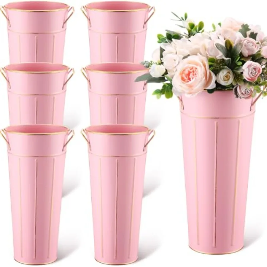 

Набор из 6 оцинкованных металлических ваз с ручками, 30 см, в деревенском стиле, для живых цветов и сухоцветов, декор для фермерского дома