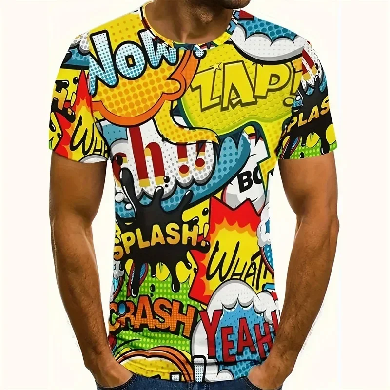 Modisches Text-Graffiti Grafik-T-Shirt für Männer Cartoon T-Shirt Sommer-Oberteil Rundhals-T-Shirts Hip-Hop Streetwear Kurzarm Herrenmode