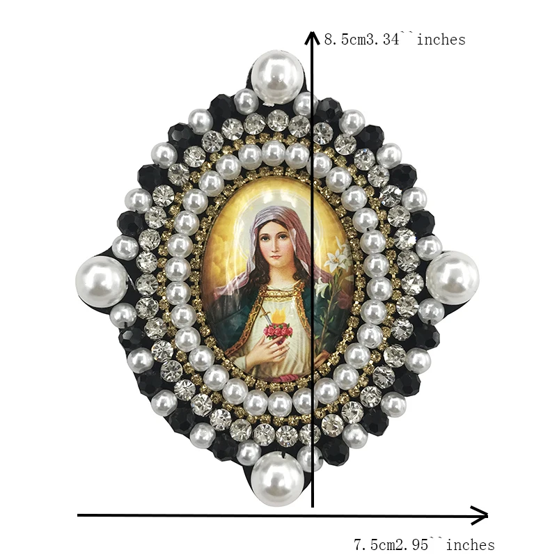 3D Handmade New Heavy Industry Flowers Our Lady Nail Bead Embroidery Big Cross Cloth Paste Glass Diamond Garment Patch