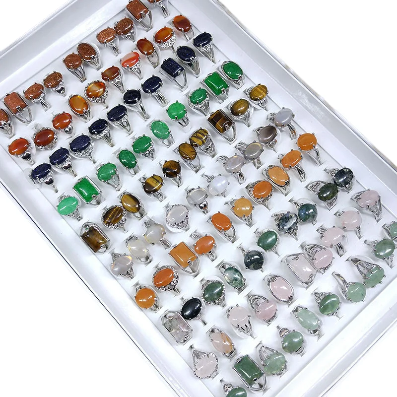 20 teile/los Großhandel Mix Stil Natürliche Stein Finger Ringe Für Frauen Luxus Achat Mode HEIßER Blau Sandstein Schmuck Geschenk Mädchen – Detail 15