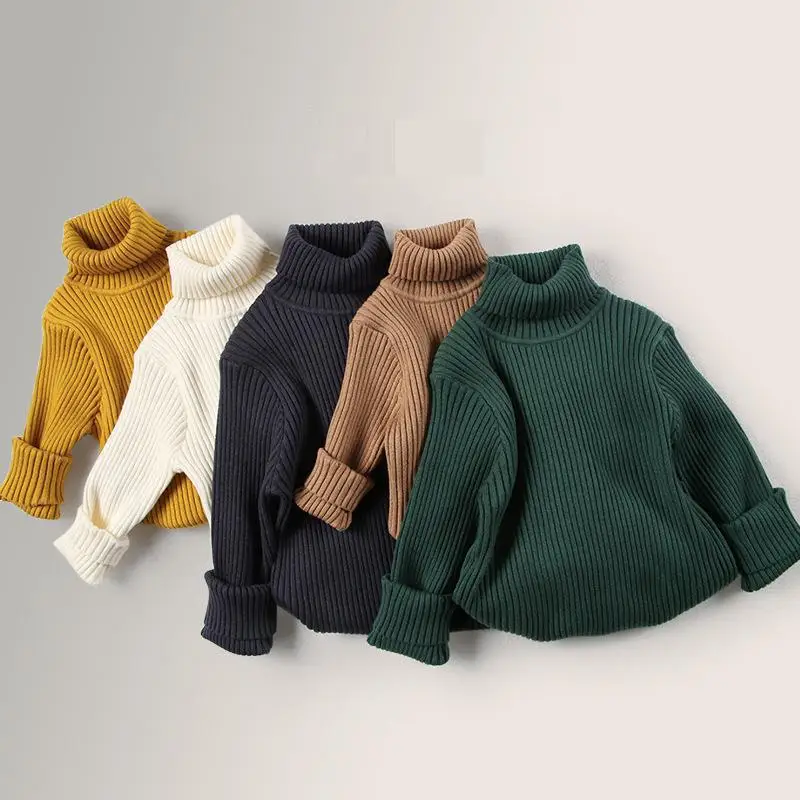 

2025 Winter New Children Turtleneck Sweater Solid Girls Knitted Pullover Boys Cotton Knitwear Kids Thick Warm Knit Sweater